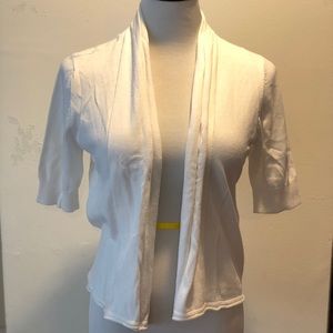 Laura Scott Open Half Sleeve Cardigan White Cotton Blend Small NWT